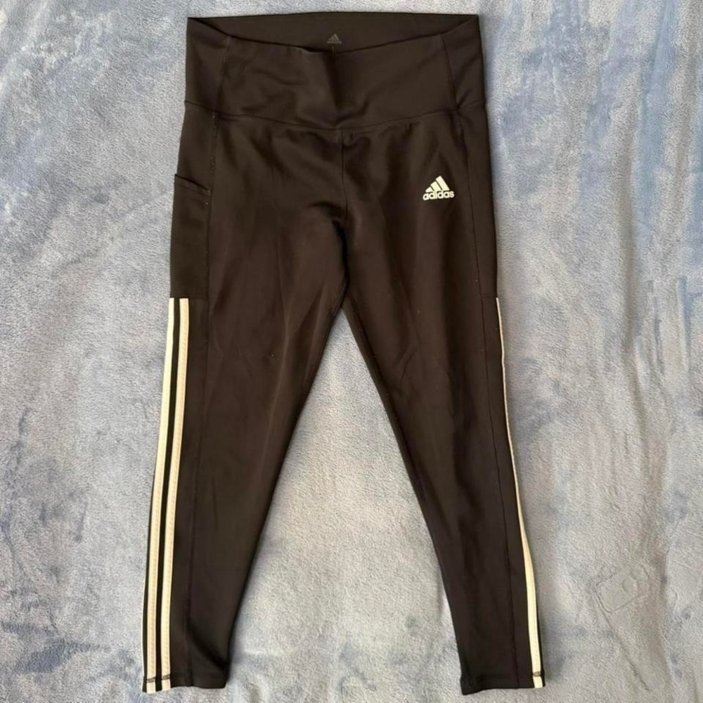 Adidas black leggings with white stripes women size L
